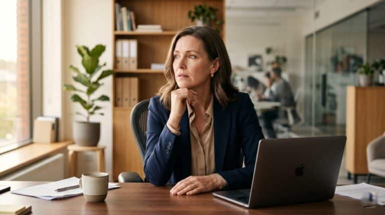 Profesional en su despacho pensando si su página web necesita mantenimiento