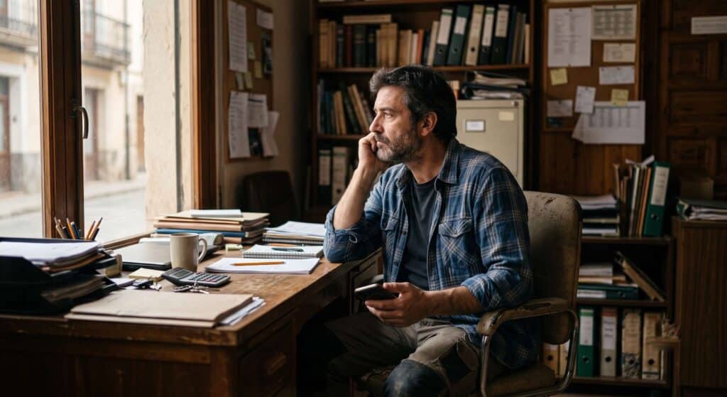 Dueño de negocio esperando la respuesta de su soporte técnico web